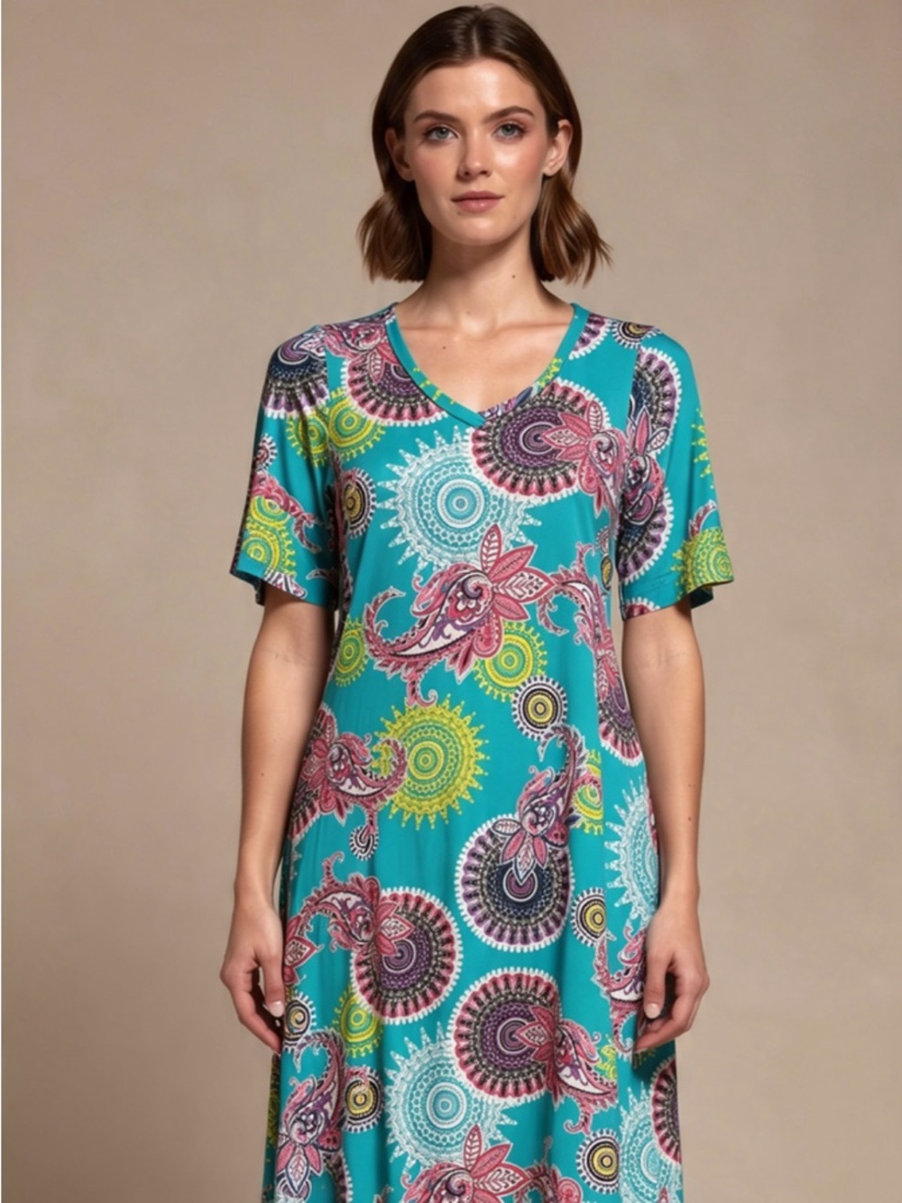 Vibrant Paisley Print Women's Dress S
